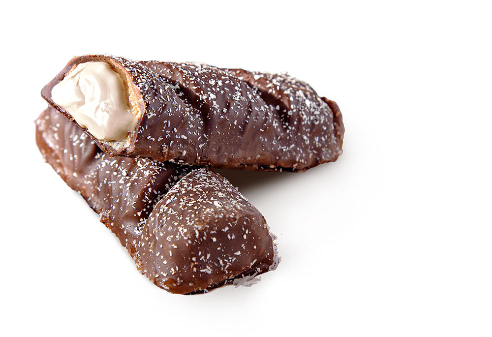 Tris dark con crema al cioccolato bianco e cocco