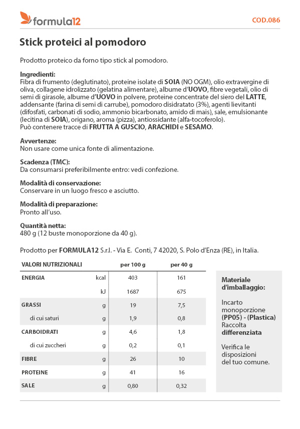 086 Stick proteici al pomodoro