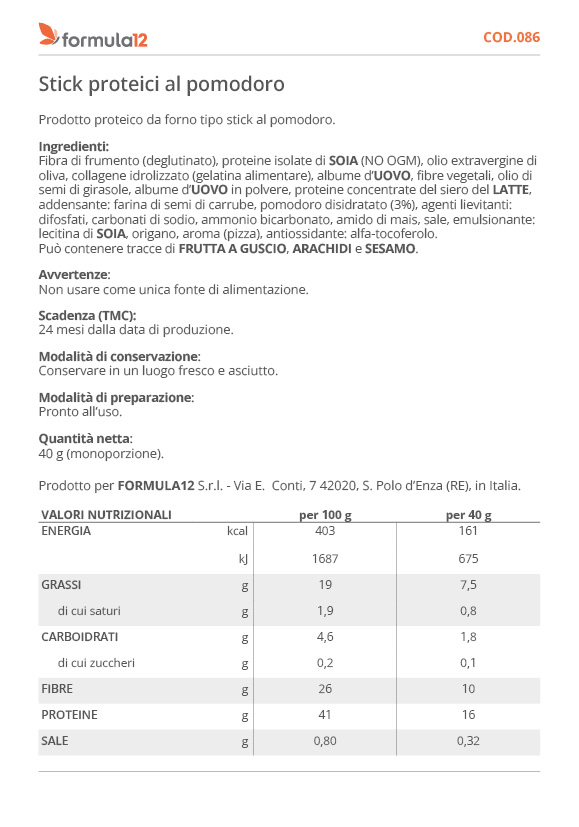 086 Stick proteici al pomodoro