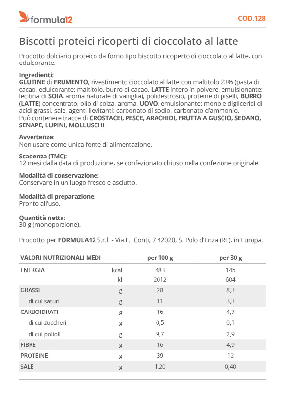 128 Biscotti proteici ricoperti di cioccolato al latte