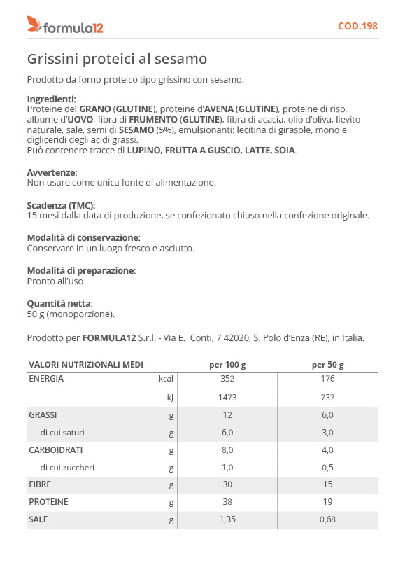 198 Grissini proteici al sesamo