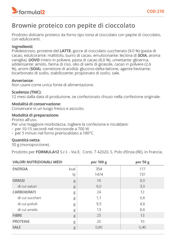 210 Brownie proteico con pepite di cioccolato