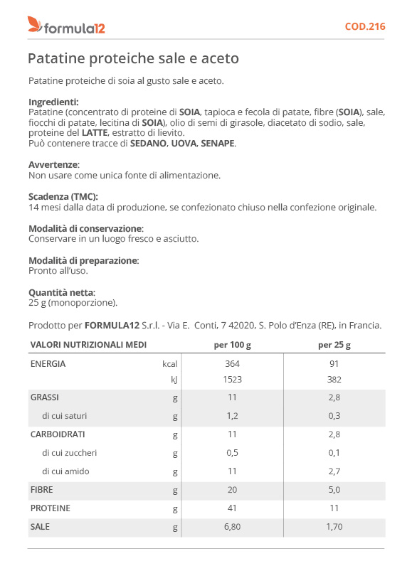 216 Patatine proteiche sale e aceto