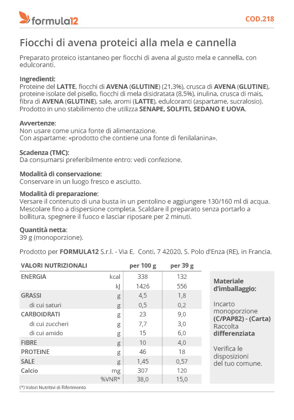 218 Fiocchi di avena proteici alla mela e cannella