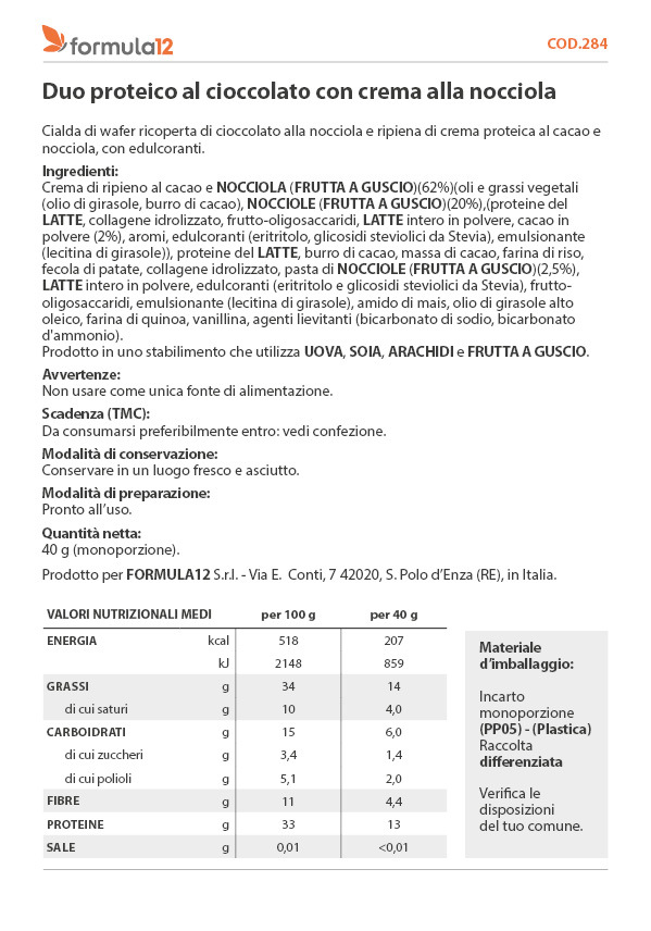 284 Duo proteico al cioccolato con crema alla nocciola