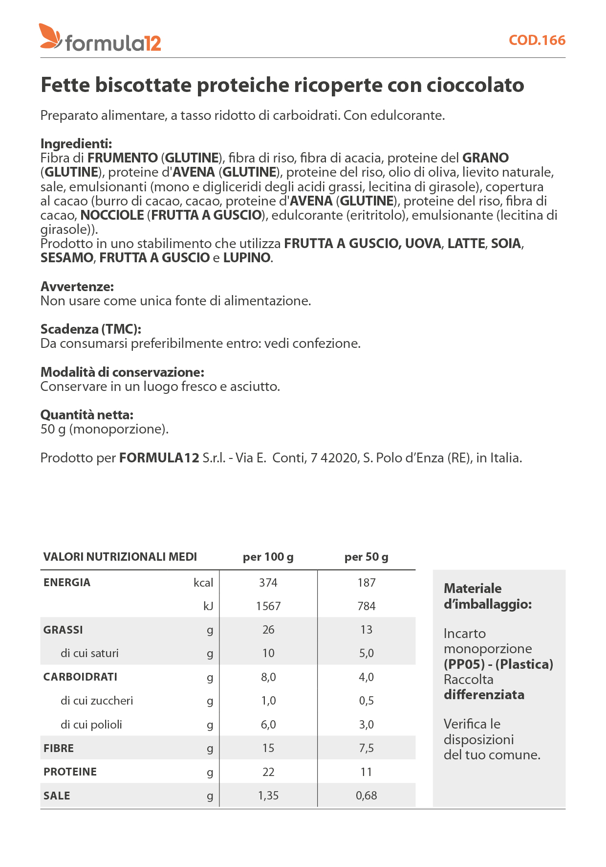 166_ Fette bisocttate proteiche ricoperte con cioccolato