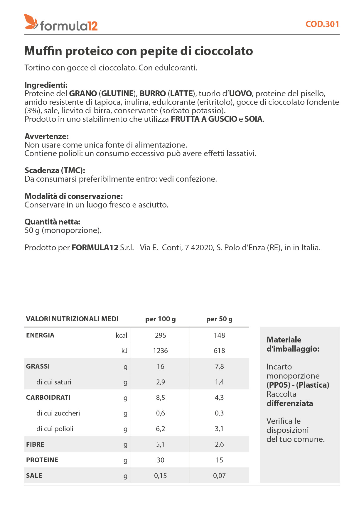 301_ Muffin proteico con pepite di cioccolato
