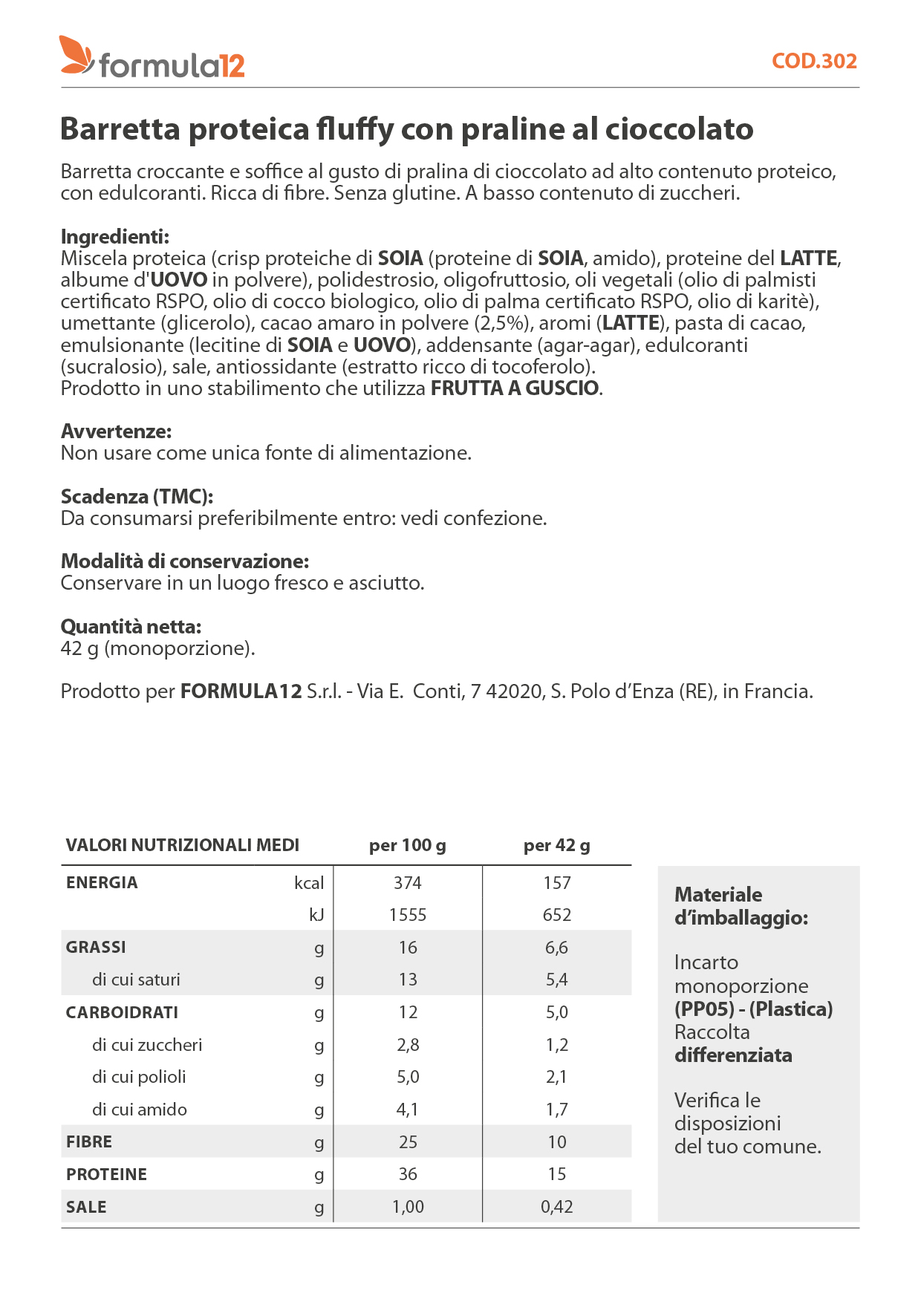 302_Barretta proteica fluffy con praline al cioccolato