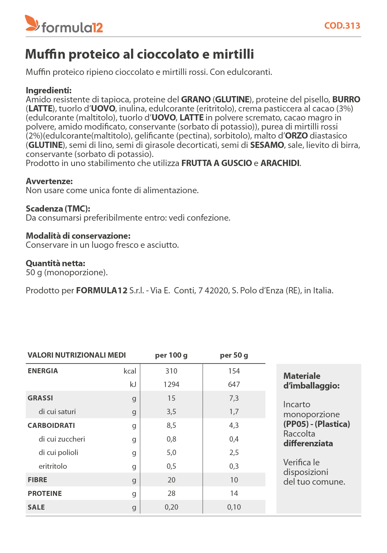 313_ Muffin proteico al cioccolato e mirtilli