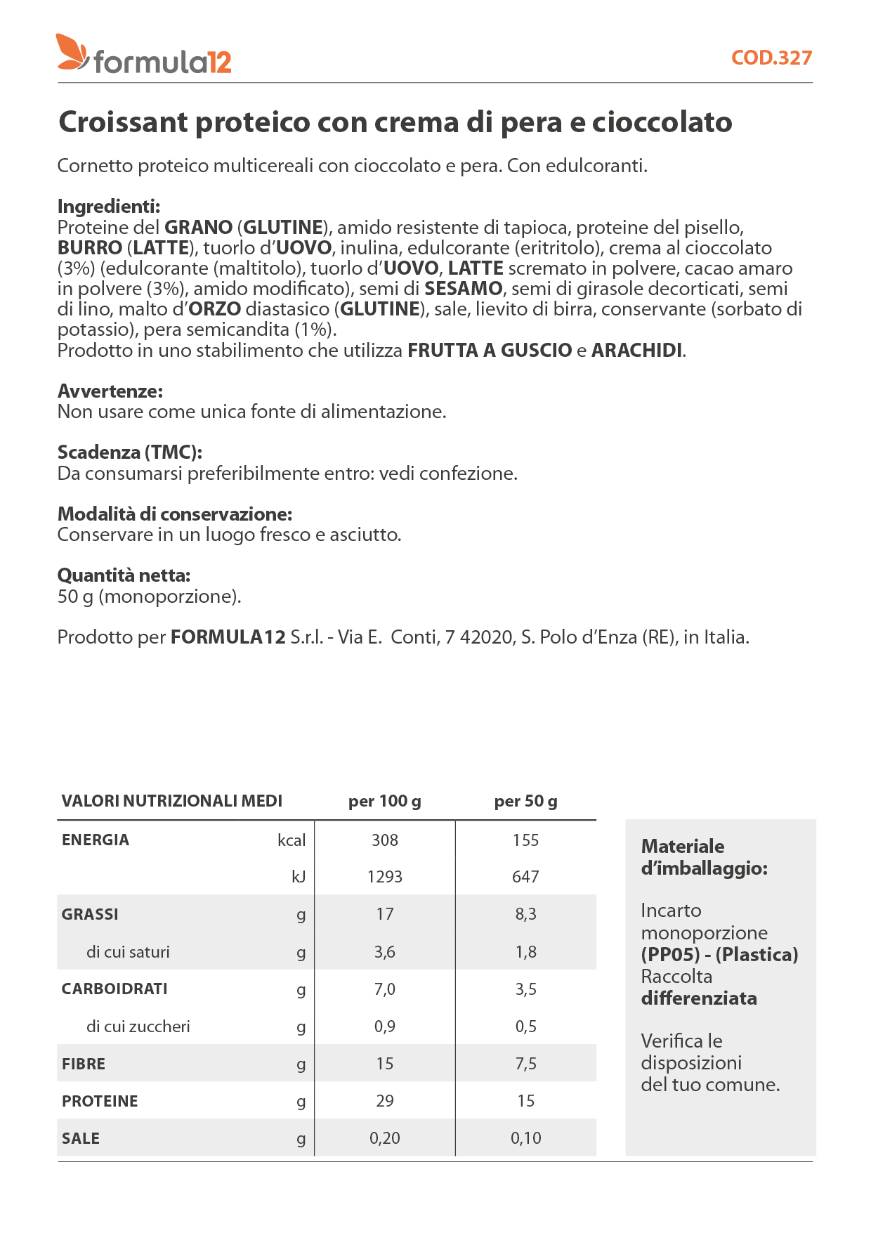 327_ Croissant proteico multicereali pera e cioccolato