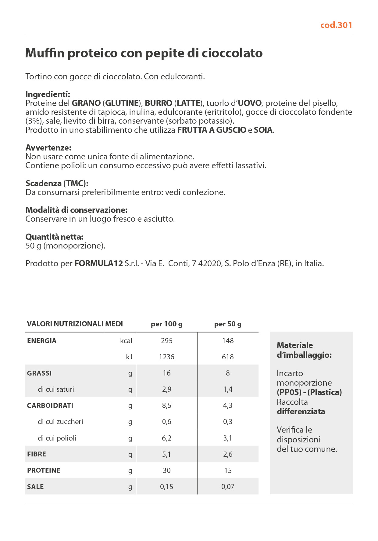 301_Muffin proteico con pepite di cioccolato