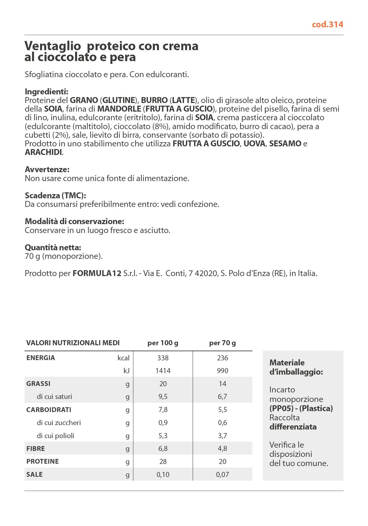314_Ventaglio proteico con crema al cioccolato e pera